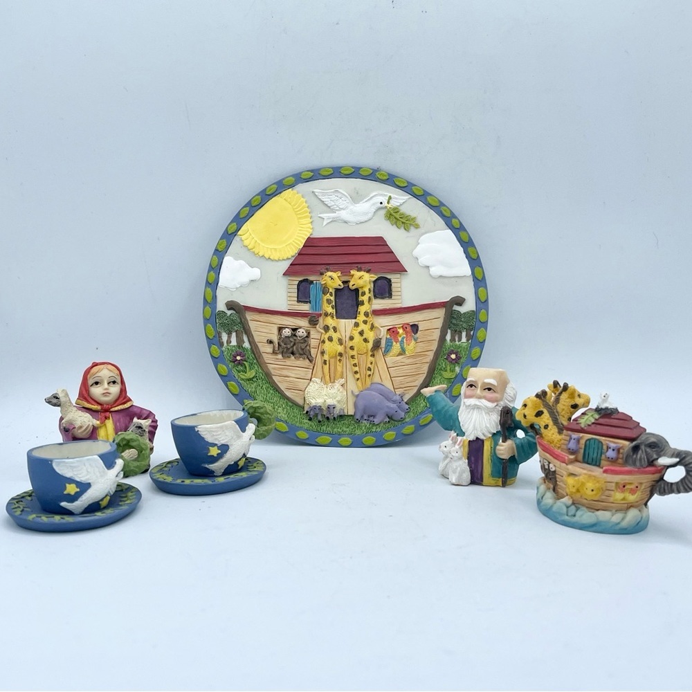 VTG 1995 Miniature Decorative Noah's Ark Resin Tea Set Chadwick-Miller Inc EUC